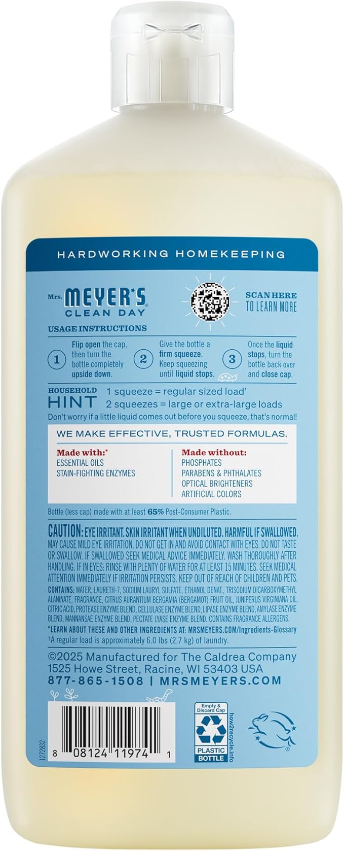 MRS. MEYER'S CLEAN DAY Ultra Concentrated Laundry Detergent, Rain Water Scent, 24.3 fl oz