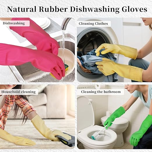 Rubber Gloves for Cleaning – 3 Pairs Reusable Gloves for Dishwashing, Kitchen and Household Tasks, 15-Inch Long, Non-Slip and Waterproof (X-Large)