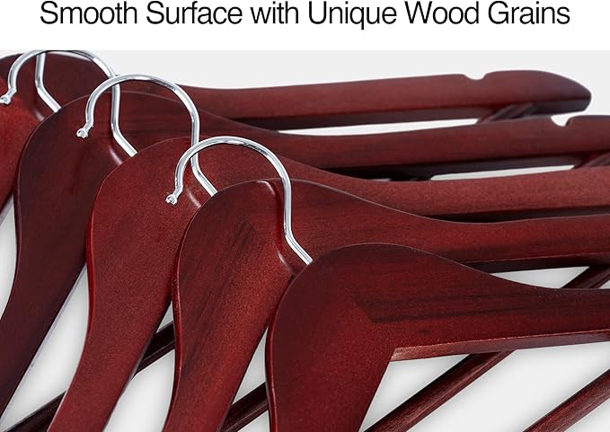 StorageWorks Wooden Hangers 30 Pack, Wood Coat Hangers for Closet, Heavy Duty Clothes Hangers for Suits, Shirts, Pants, Jackets, Dark Cherry Color