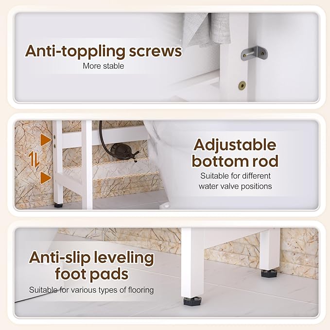 Cozivolife Over The Toilet Storage with 2 Baskets, 4-Tier Bamboo Organizer Rack with Paper Holder & 4 Hooks & Waterproof Feet Pad,Freestanding Shelf for Bathroom(White)