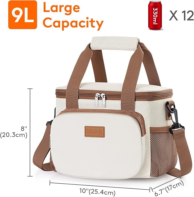 Lifewit Medium Lunch Bag, Insulated Lunch Box, Soft Cooler Cooling Tote for Adult Men Women, Beige 12-Can (9L)