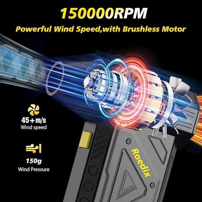 Compressed Air Duster, 150000RPM Electric Air Duster, Replace Compressed Air Can - No Canned Air, Portable Air Blower for Computer, Keyboard Clean, Car,Home Cleaning (Yellow)