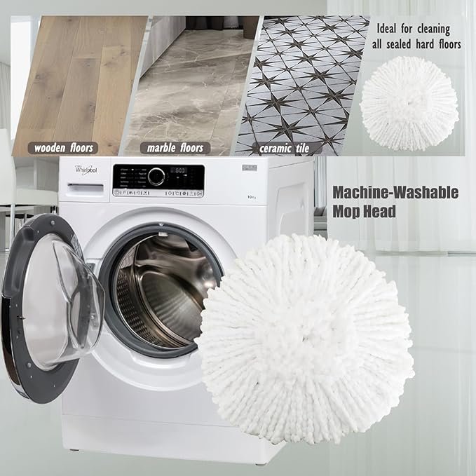 4 Pack Spin Mop Replacement Heads Microfiber Mop Refills Replace Heads Safe for Cleaning All Hard-surfaced Floors Includes Extra 1 Mop Replacement Base