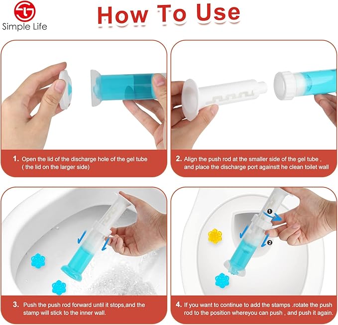 Simple Life Toilet Gel Stamp – Fresh Flower Scent, Anti-Limescale Toilet Cleaner Gel, Deodorizing & Long-Lasting Freshness, 32 Stamps, Blue & Yellow