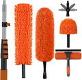 30FT Reach High Ceiling Duster Kit, Window Cleaning kit with 5-24FT Extension Pole, Fan Duster for Ceiling Fan Blades, Microfiber Feather Duster, Rotatable Window Squeegee and Cobweb Duster