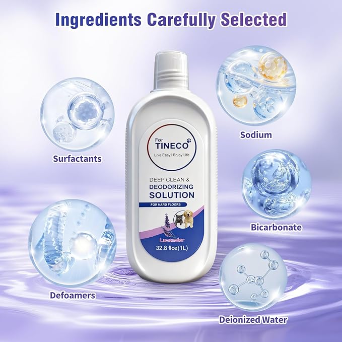 1L Floor Lavender Cleaning Solution 1 Bottles Refill, Compatible with Tineco All Series Robot Vacuum Cleaner, Eco-Safe, Streak-Free Formula for Hard Floors, Pet & Kid Friendly