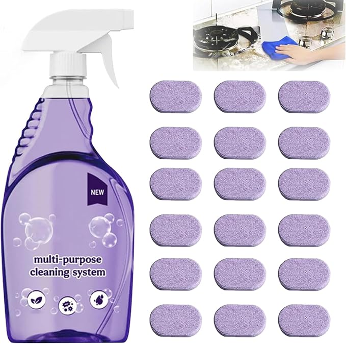 Timeno Multi-Purpose Cleaning System, Oven Spray Cleaner & Concentrated Tablets, Household Multi-Surface Use (1Bottle+18pcs Tablets)