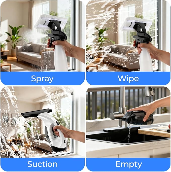 Plubedo Window Vacuum Squeegee Cordless Electric Window Cleaner Tool 11 inches Window Cleaning Kit Shower Squeegee for Shower Doors, Mirrors, Car Windshields and Tiles