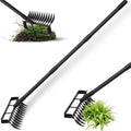 Stirrup Hoe Garden Tool Weed Puller with 76.8Inch Adjustable Stainless Steel Handle, Heavy Duty Garden Hoe and 12 Tines Rake 2 in 1 Gardening Tools Garden Cultivator for Weeding Soil Loosening, Black