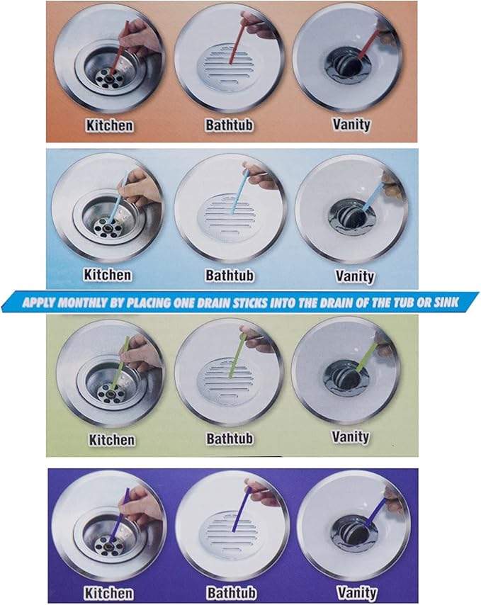 Drain Sticks Cleaning and Sanitation Kitchen Shower Bathtub Freshener Keep Odor Free- Ocean- 24 Sticks