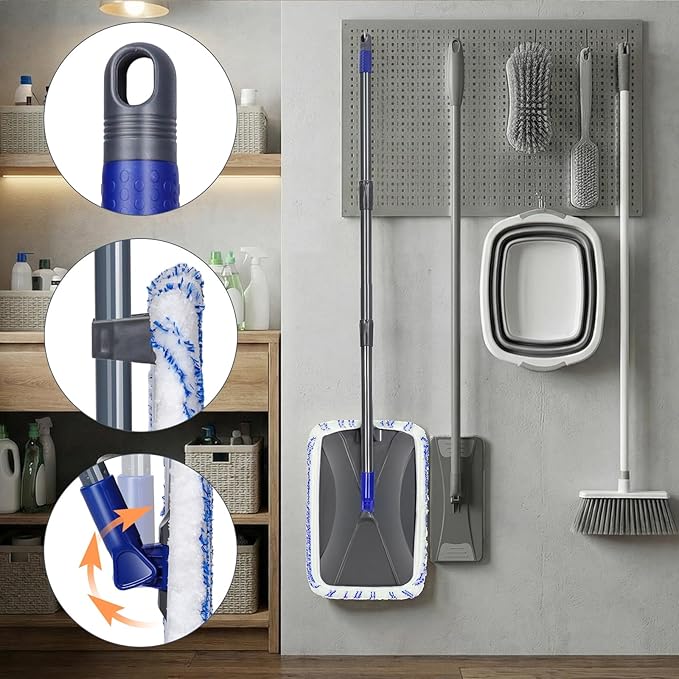 MASTERTOP Microfibre Flat Mop, Extended Wet Dry Large Floor Mop with 5 Reusable Pads & Telescopic Handle, Dust Mops for Laminate Wooden Hard Floor Vinyl Tile Floors Cleaning - Send 1 Cleaning Scraper