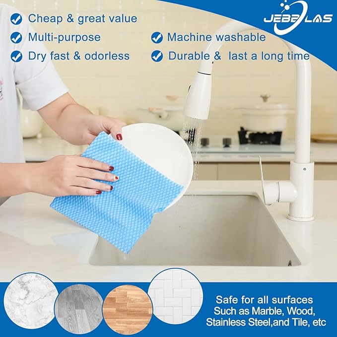 JEBBLAS Disposable Dish Towels and Cloths, Reusable Wipes, 50 Count, Red