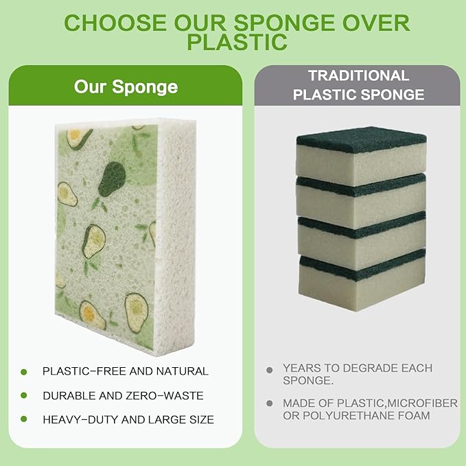 Scratch Scrub Sponge, 6 Kitchen Sponges for Cleaning Around the Home, Bathroom & More, Large Size Scratch-Free Dish Scrubber, Best for Nonstick Pots and Pans (4" x 6" x 1"), Avocado