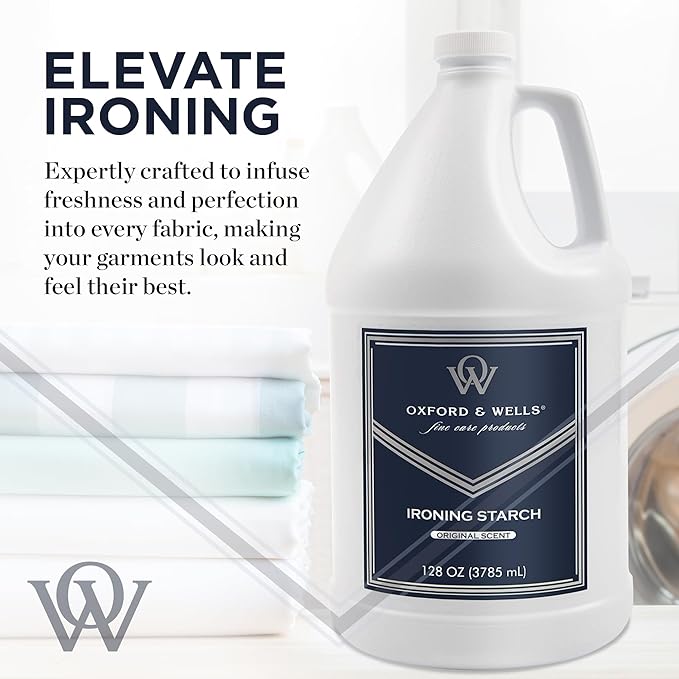 Oxford & Wells Premium Wrinkle Releaser Spray Starch - Ironing Spray, Original Scent, Non-Aerosol Fabric Care - Non-Flaking, Non-Streaking, Gentle on Fabrics - Wrinkle Spray for Clothes - 128 Ounce