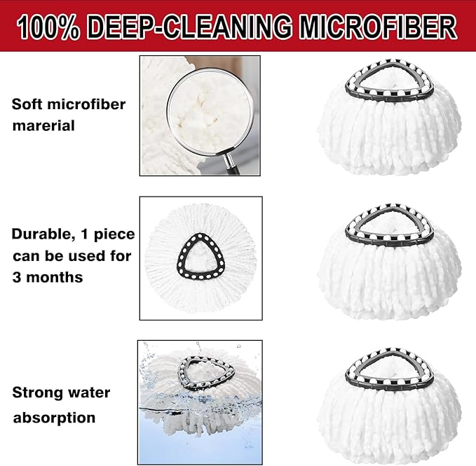 8 Pack Spin Mop Replacement Heads, 100% Microfiber Spin Mop Refill for Easy Wring Compatible with Triangle Spin Mop, 360 Degree Spinning Mop Replace Head for Floor Cleaning
