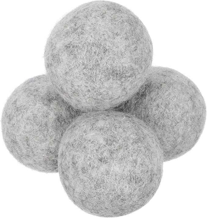uxcell 4 Pcs Wool Dryer Balls, 2 Inches Wool Laundry Dryer Balls for Reducing Clothing Static and Wrinkles, Light Grey