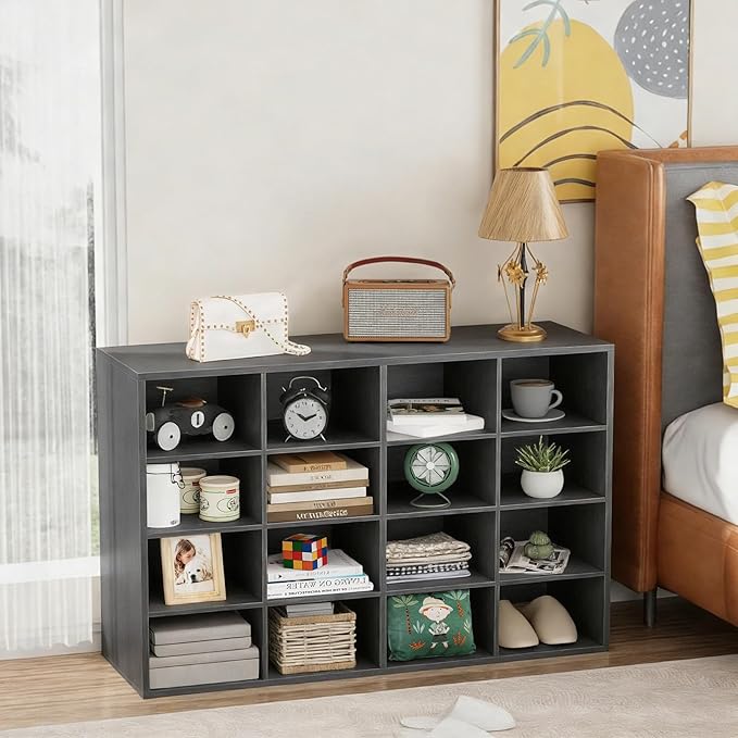 Garden 4 you Shoe Storage Bench, Cubby Shoe Rack with 16 Cubbies, 4-Tier Wood Shoe Rack Organizer, Shoe Organizer Cabinet for Entryway, Hallway, Closet and Garage, Black