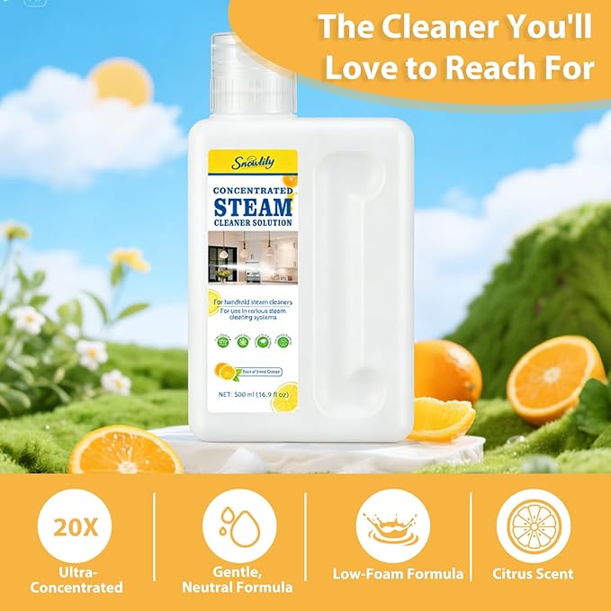 Snowlily 20X Concentrated Multi-Surface Steam Mop Solution for All Steam Mops & Machines – Cleans Floors, Curtains, Carpets & Fabrics, Fresh Floral Scent, 16.9 fl oz (Orange)