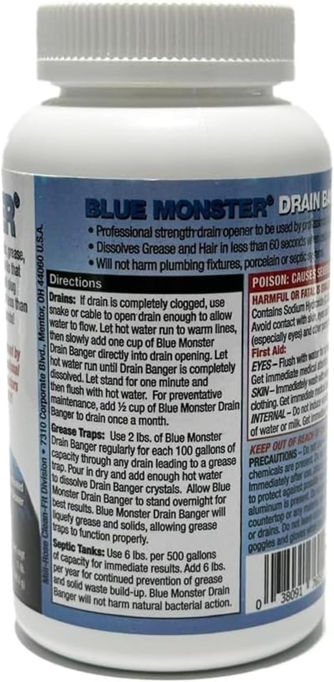 Drain Banger Drain Cleaner – Professional Hot Water Activated Formula – Devours Hair, Grease, Soap & Oils in Under 60 Seconds – Odorless & Septic-Safe – Pack of 4 (1 lb Bottles)