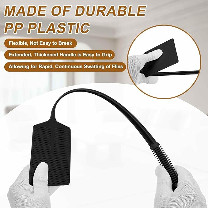 HARFINGTON 2pcs Fly Swatter 4.5"x3.9" Plastic Manual Heavy Duty Long Handle Fly Swatter for Home Indoor Outdoor, Black