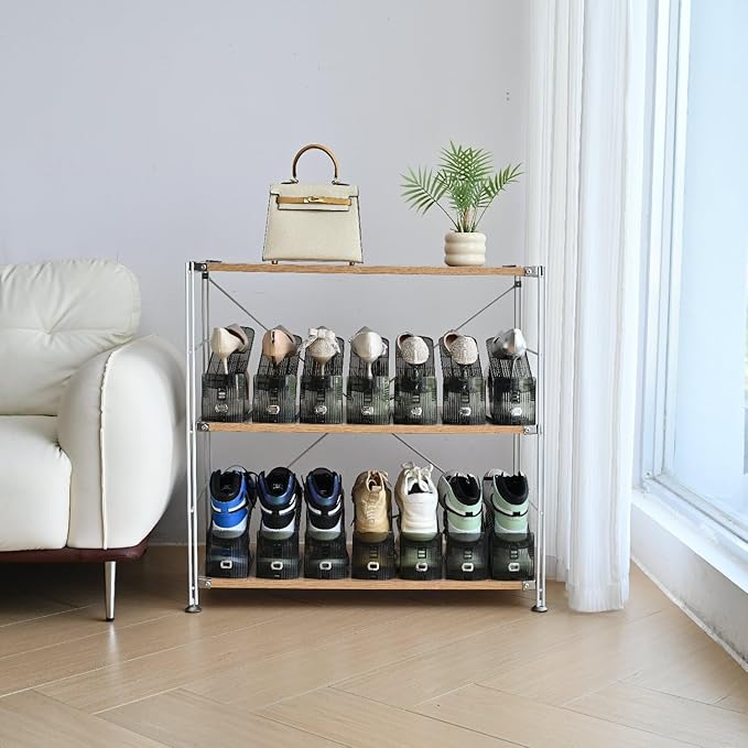 Shoe Slots Organizer, Clear Shoe Stacker, Adjustable Level Shoe Rack,Storage Space Saver for Sneakers Display (Grey Transparent, 20Pack)