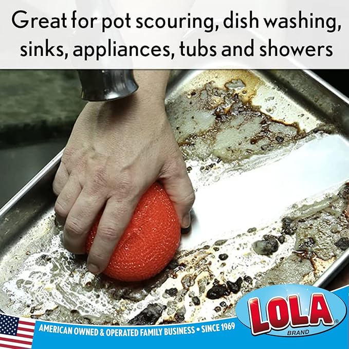 LOLA Jumbo 4" Plastic Mesh Scouring Pads, 2 Pack, Non-Scratch, Great for Pots, Dishwashing, Sinks, Appliances, Assorted Colors