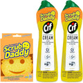 Scrub Daddy + 2x Cif All Purpose Cleaning Cream, Lemon - Multi Surface Household Cleaning Cream + Scrub Daddy Scratch-Free Multipurpose Dish Sponge