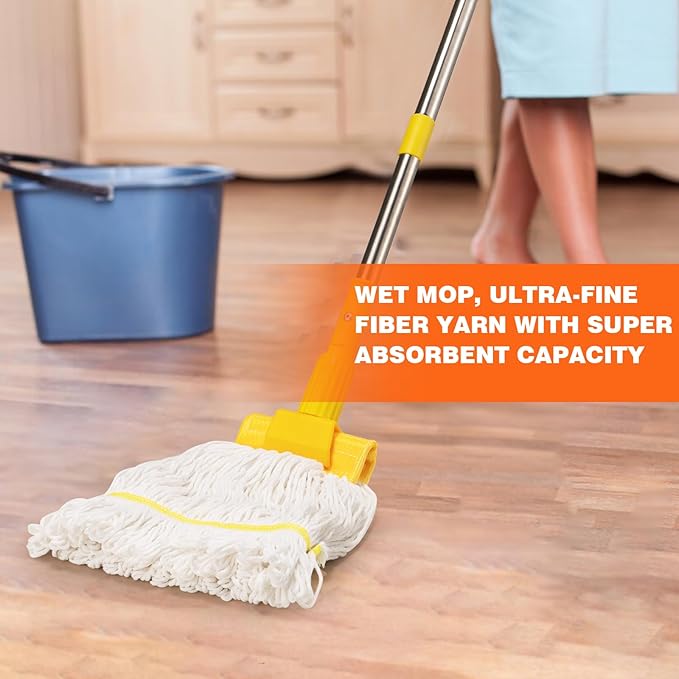 Professional Commercial Industrial Heavy Duty Mop with 48" Long Handle,Cotton Wet Commercial Mops for Floor Cleaning,Home,Kitchen,Office,Garage and Concrete Tile Floor
