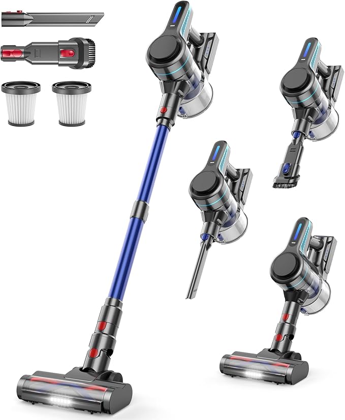 NADALY Cordless Vacuum Cleaner for Home, 500W 40KPA Stick Vacuum Cordless with 45Mins Runtime, Anti-Tangle, Lightweight, 1.5L Dust Cup, 8-in-1 Rechargeable Vacuum for Hardwood Floor Carpet Pet Hair