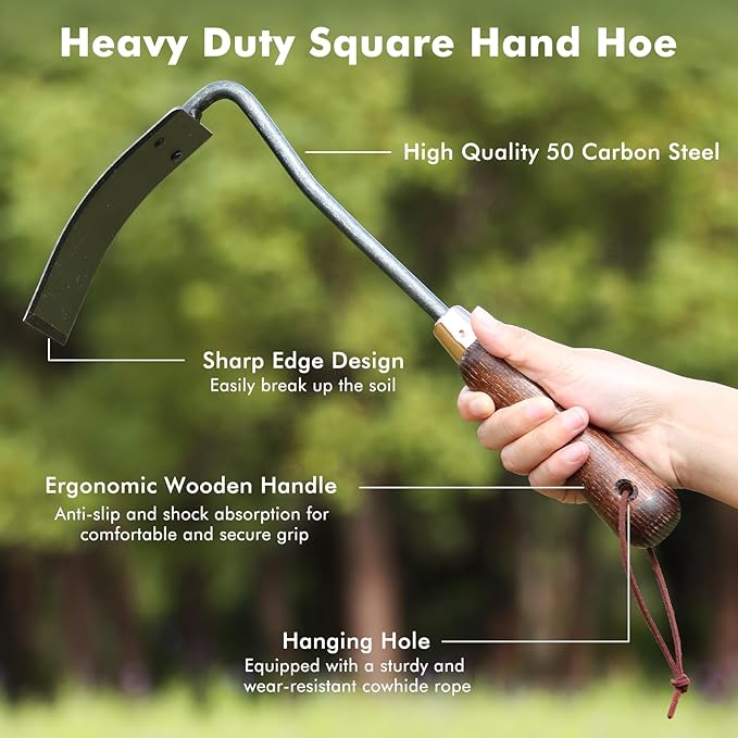 RESTMO Heavy Duty Hoe Garden Tool, Suitable for use on Hard Soil, Thickened Garden Hoe for Weeding, Loosening Soil, Ideal for Flower beds, Vegetable Gardens
