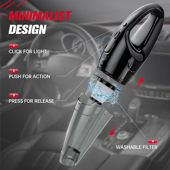 BSRCO 30-Min Runtime Pro Handheld Vacuum Cordless - 1.65lbs Ultra Lightweight, 3-in-1 with LED Light & HEPA Filter, for Car Detailing & Pet Hair (Graphite)