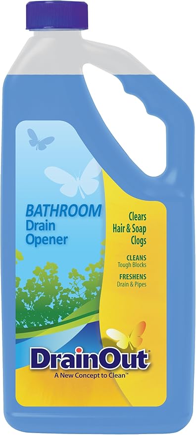 Drain OUT Bathroom Drain Cleaner, Hair & Soap Scum Clog Remover, Drain Opener, Toilet Clog Remover, 32 Ounce, blue