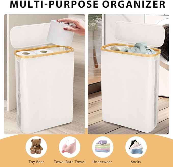 Odonata Large Toilet Paper Storage Basket with Lid, Slim Toilet Paper Organizer, Hold up to 20 Regular Rolls or 15 Mega Rolls. (Beige, 49L)