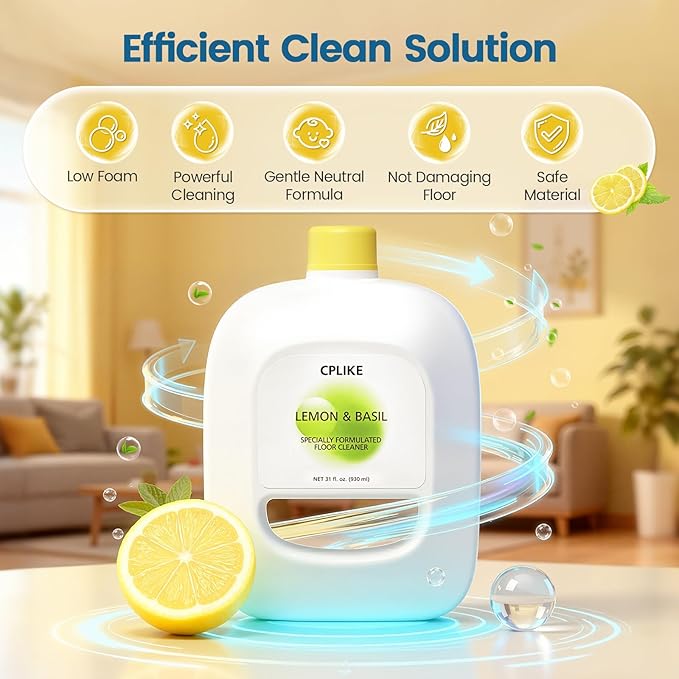 Floor Cleaning Solution Compatible with Narwal Freo, Freo X Ultra, J4, J3, J2 Robot Mop & Vacuum, Lemon & Basil Scented Multi-Surface Floor Cleaner, 31 fl. oz / 930 ml