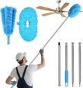 Eunice 13-49.7 Inches Ceiling Fan Duster with Extension Pole, 4-Claw and Round Heads, Adjustable and Removable Fan Cleaner Blade for High Ceiling, Window Door Furniture (Blue)