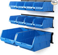 Wallmaster Wall Mounted Storage Bins, Wall Storage Bins Parts Rack 10 Bins&3 Rails Wall Mount Tool Organizer Hardware Storage Organizer (Blue)