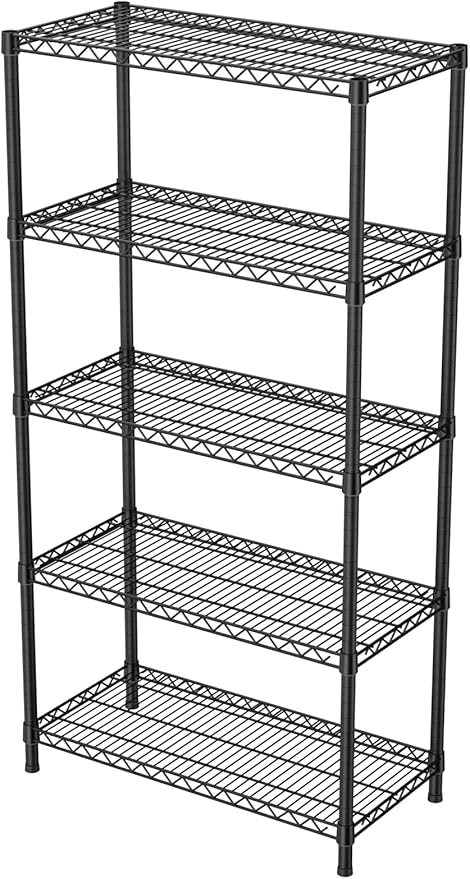 Golpart 5 Tier Heavy Duty Adjustable Storage Shelf Organizer Storage Metal Shelves Garage Wire Shelving Unit Pantry Rack 18" D x 36" W x 71.25" H,Black