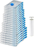 Amazon Basics Vacuum Storage Bags with Hand Pump for Travel, Space Saving Compression Bags for Clothes, Clothing, Blankets and Duvets, Clear, 20 Pack (5 Small, 5 Medium, 5 Large & 5 Jumbo)