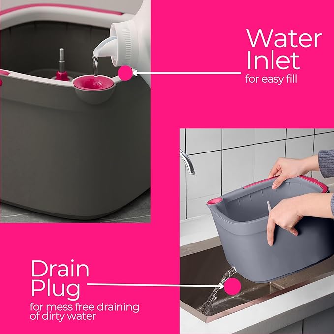 Square Spin & Bucket Smart Floor Mop with Separate Compartments for Clean and Dirty Water, Self Cleaning (Mop Bucket with Squeegee Sweeper)
