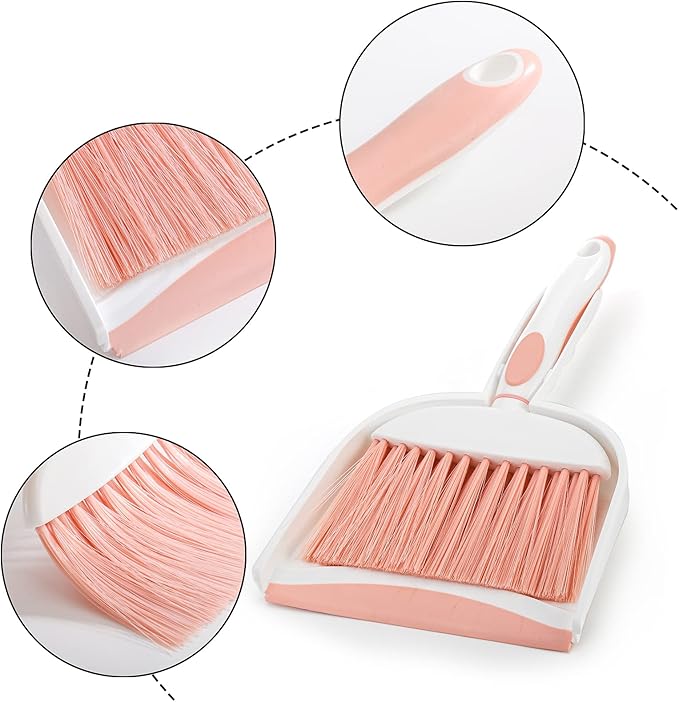 Frcctre 3 Pack Small Dustpan and Brush Set, Multipurpose Plastic Small Hand Whisk Broom and Dustpan Set Cleaning Sweep Tools for Desk Car Keyboard Countertop Home Kitchen