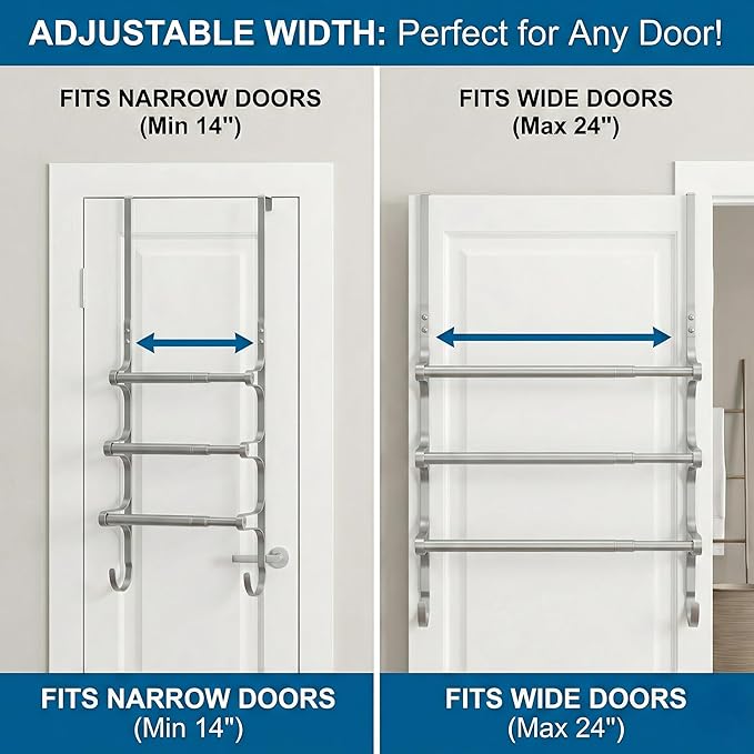 CANYAVE Over The Door Towel Rack, Over Door Towel Rack for Bathroom Door, Triple Towel Storage Holder with Hooks (Silver)