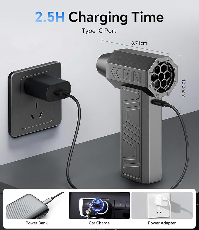 Compressed Air Duster, Electric Air Duster Rechargeable Blower Handheld Cordless Vacuum Strong Power Tool for Keyboard/BBQ/Camera Lens/PC Vents,Car Interiors & Home,Outdoor Dusting