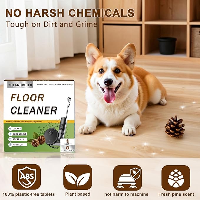 Multi-Surface Floor Cleaning Solution Compatible with Tineco/Roborock Vacuum Mop, Cleaner Refill for All Mopping Robot Vacuums and Cordless Wet/Dry Mops,60 Pack, Pine Fragrance