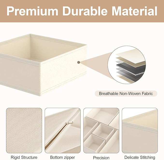 Drawer Organizer Clothes & Dresser Organizers - 12 Pack Foldable Drawer Dividers, Baby Clothes Organizer & Nursery Storage for Sock, Underwear, Bra, Belt, Closet and Dresser Drawer Organizers (Beige)