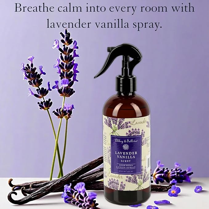 Abbey & Sullivan Linen Spray, Lavender Vanilla, Fabric Freshener and Odor Eliminator, Pack of 2, 16 oz