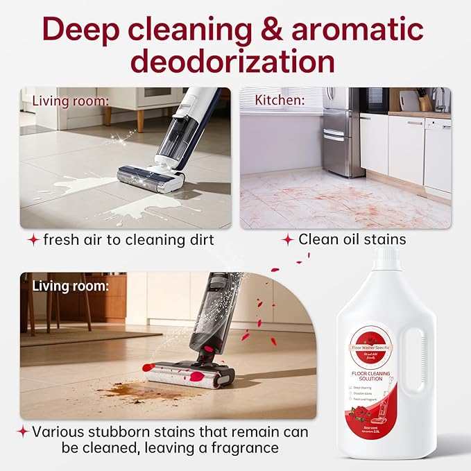 Floor Cleaning Solution Compatible With Tineco/Bissell/Dreame And Shark, Fragrance Deodorization, Deep Cleans for Multiple Hard Floors, Suitable With Cordless Wet/Dry (【Rose】, 2.51 Liter)