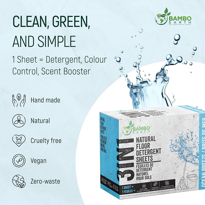 90 Pcs All Natural Floor Cleaner Sheets - Biodegradable And Dissolvable Multipurpose Mopping Concentrated Floor Cleaning Soap Detergent Strips, Mess Free Water Soluble Fast Dry Eco Friendly (Ocean)