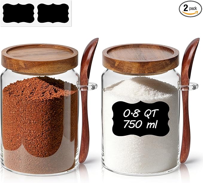 ComSaf of 2(0.8Qt) Glass Coffee Canister, Airtight Coffee Container with Spoon for Coffee Lovers to Store Whole Beans or Grounds, Coffee Jar Organize Coffee Bar & Office Tabletop
