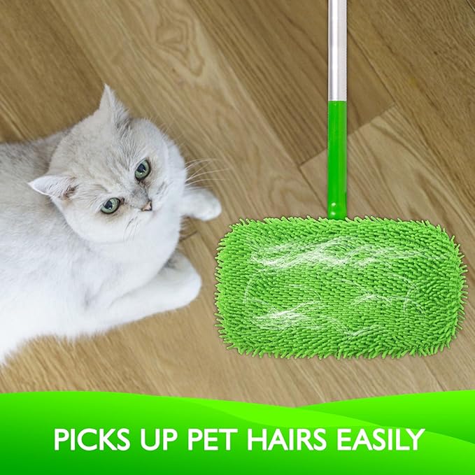 Reusable Microfiber Mop Pads Compatible with Swiffer Sweeper- 4 Pack Dry Sweeping Cloths & Wet Mopping Cloths - Chenille Washable Wet Pads Refill for Mopping Floors (Mop is not Included)