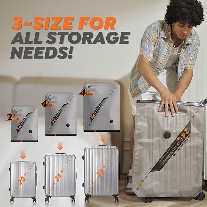 Vacbird Rechargeable Wireless Pump Travel Storage Bags Set - 10 Pack Portable Space Bags for Travel & Home - Vacuum Compression Packing Seal for Clothes, Blankets, Seasonal Storage